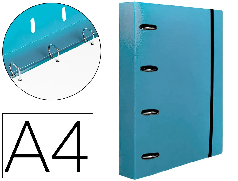 Classeur liderpapel 4 anneaux en d 25mm A4 polypropylene feuillets mobiles 100f 5x5mm coloris bleu ciel