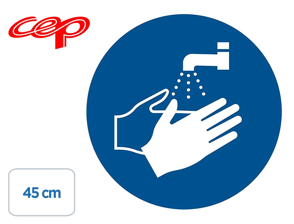 Stickers cep de signalisation de lavage des mains obligatoire pose au sol diametre 45cm