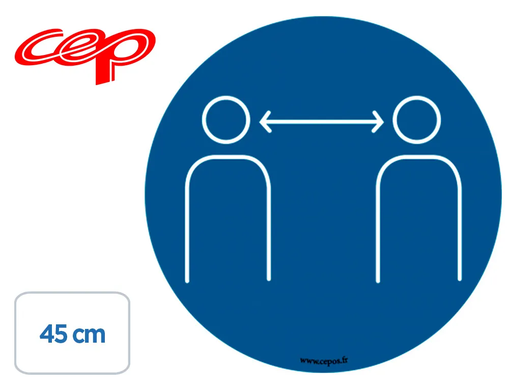 Stickers cep de signalisation respecter les distances de securite pose au sol diametre 45cm