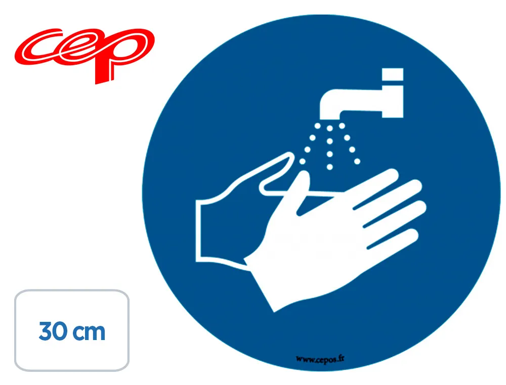 Stickers cep de signalisation de lavage des mains obligatoire mural diametre 30cm
