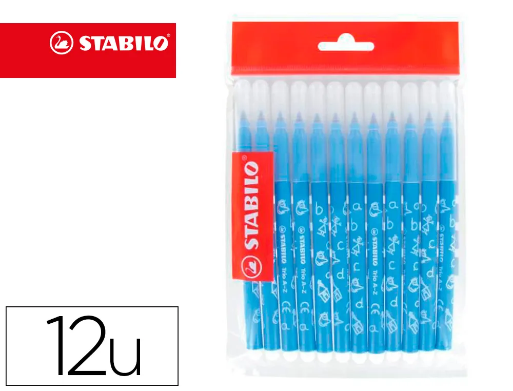 Recharge schoolpack feutre de coloriage stabilo trio a-z encre lavable pointe moyenne 12 unités bleu ciel be15/278-37811