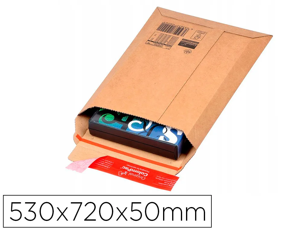Pochette expedition colompac carton ondule bande adhesive 530x720x50mm