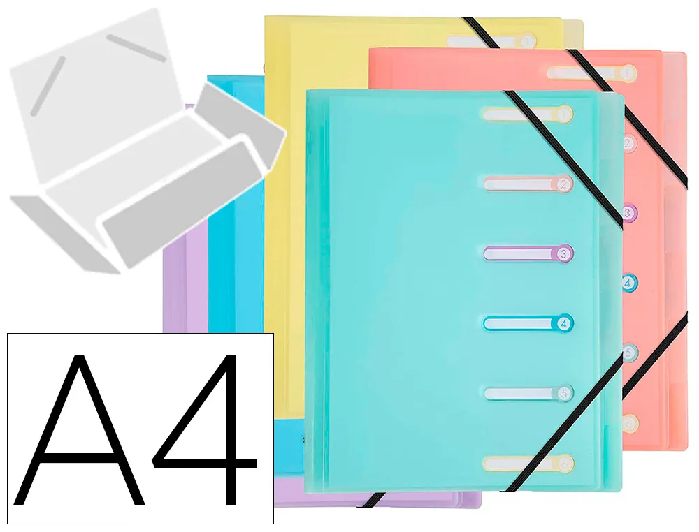 Trieur exacompta polypropylene 3 rabats chromaline pastel 6 compartiments