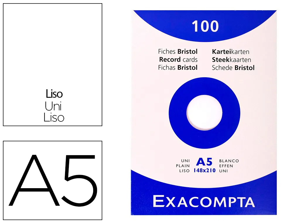 Etui 100 fiches exacompta bristol uni non perforee blanc 148x210mm