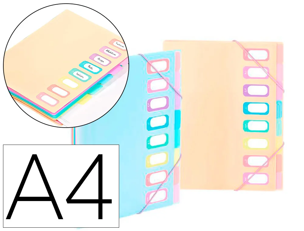 Trieur viquel rainbow pastel 8 compartiments polypropylene A4 25.5x32cm coloris bleu nude