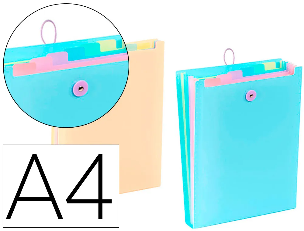 Trieur viquel rainbow pastel pour sac a dos 6 compartiments polypropylene A4 25x33x3,5cm