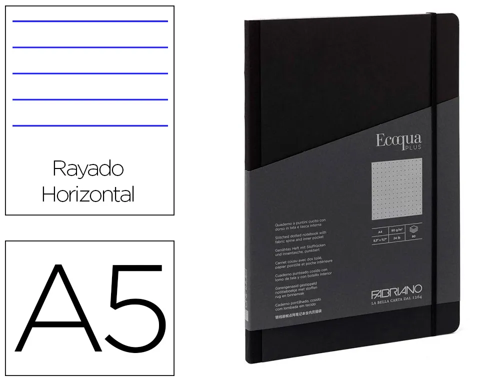 Carnet eq plus fabriano a5 ligné noir 90g 80f