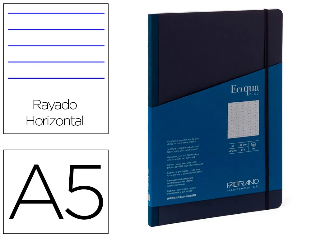 Carnet eq plus fabriano A5 ligné bleu marine 90g 80f