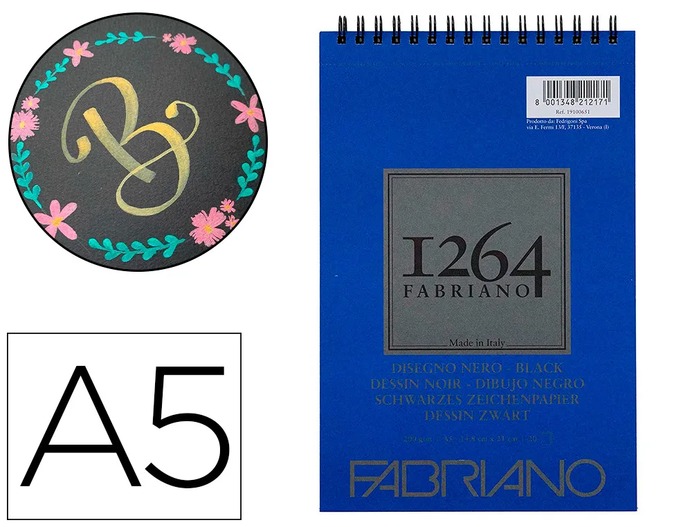 Bloc dessin 1264 fabriano a5 noir 200g 20f