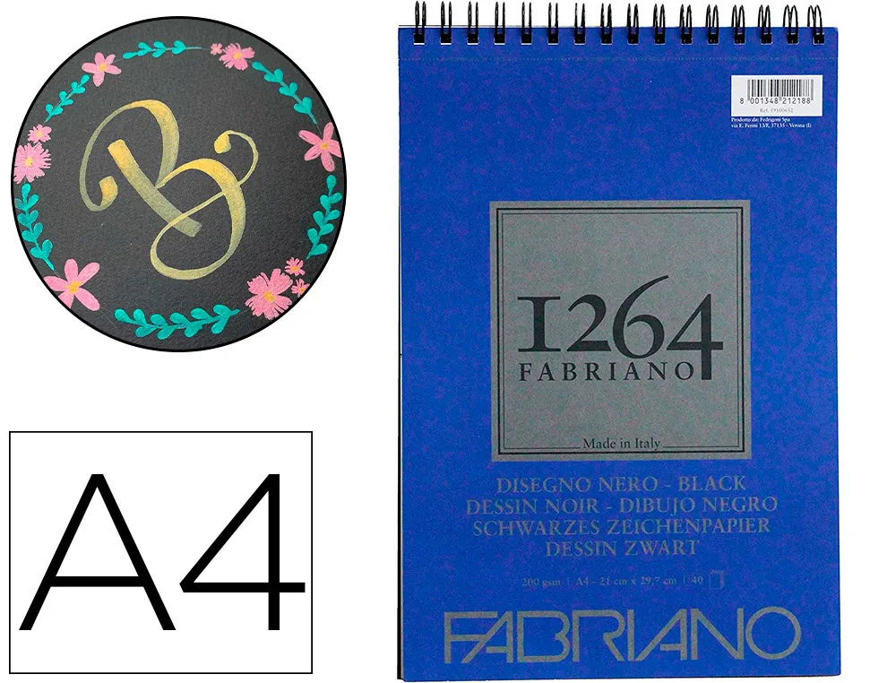 Bloc dessin 1264 fabriano a4 noir 200g 40f