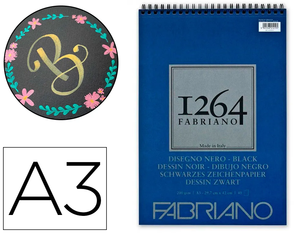Bloc dessin 1264 fabriano a3 noir 200g 40f