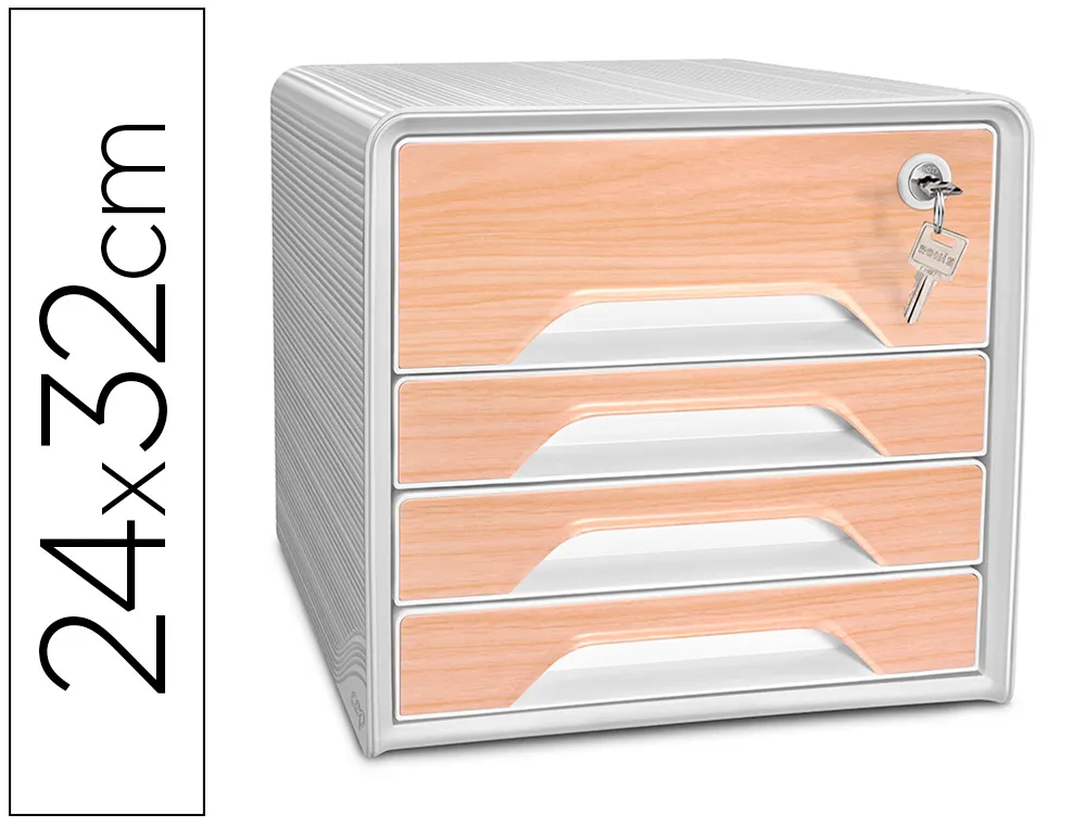 Bloc de classement 4 tiroirs smoove secure format 24x32cm superposable blanc / hêtre