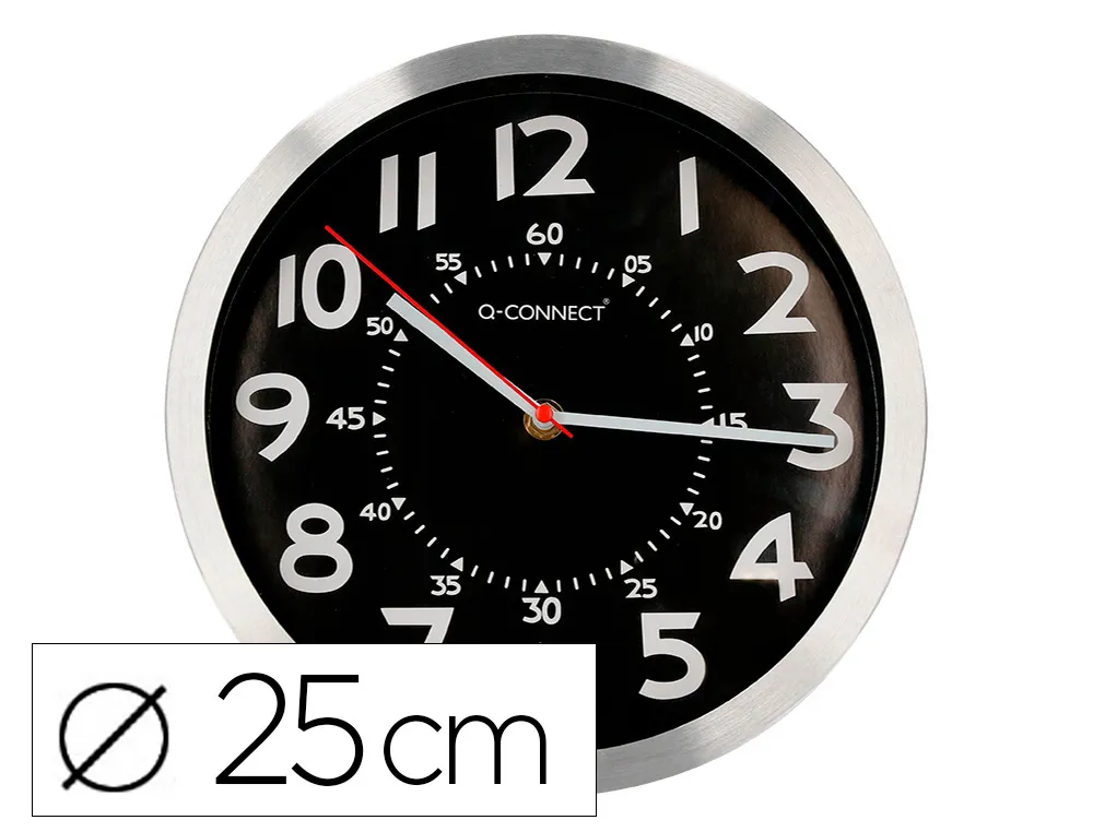 Horloge q-connect murale metallique mouvement silencieux diametre 25 cm coloris chrome