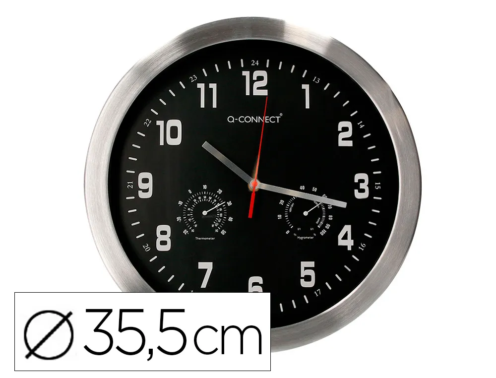 Horloge q-connect murale metallique mouvement silencieux diametre 35 cm coloris noir