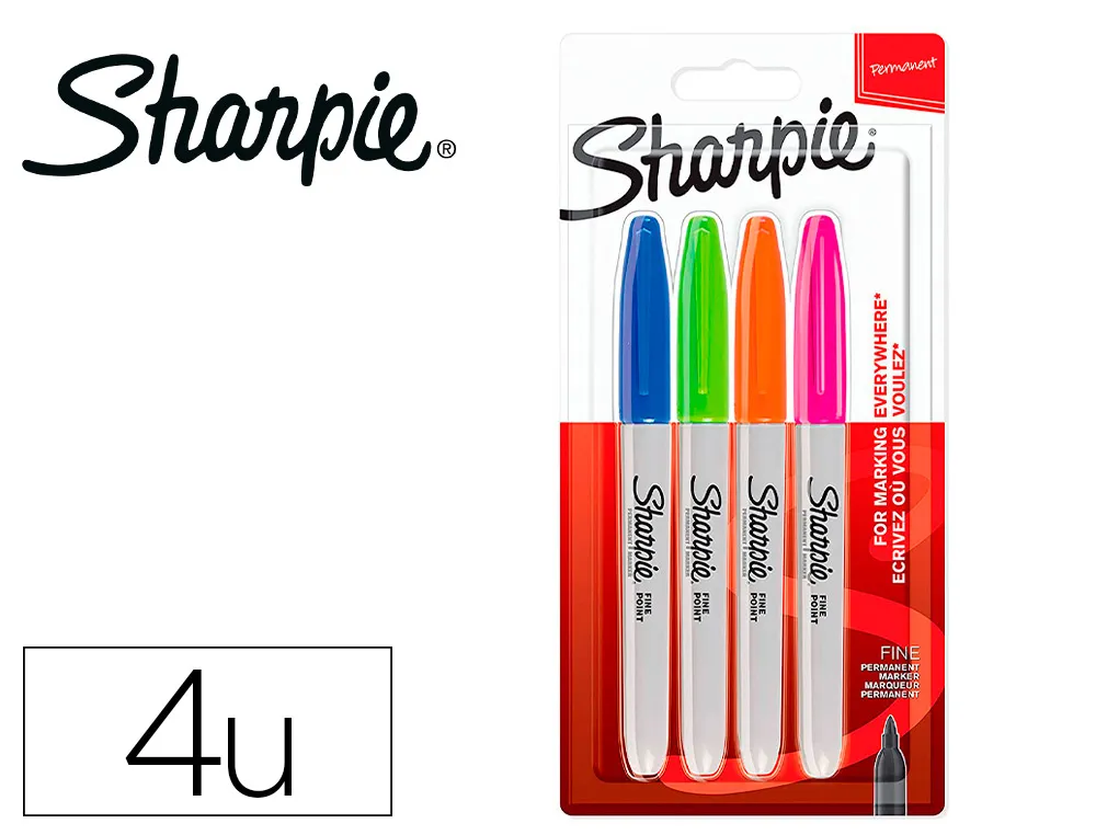 Marqueur permanent sharpie pointe fine 0,9mm encres assorties fun blister 4 couleurs