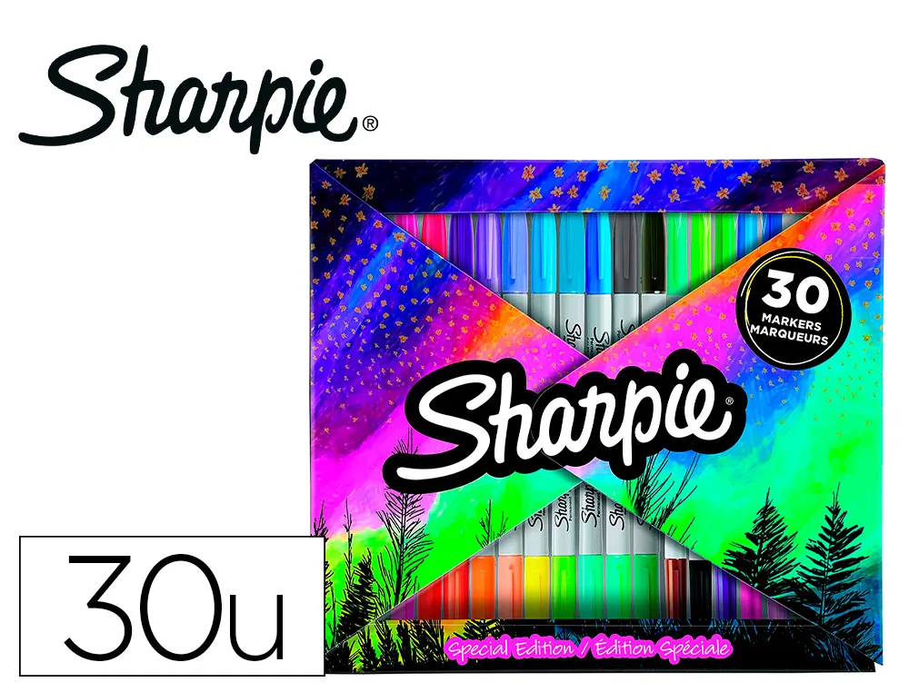 Marqueur permanent sharpie blister20 pointes fines 10 ultra fines 30 coloris grande boite