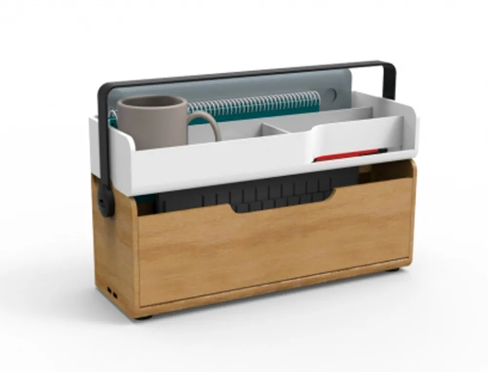 Station de travail ergobox 1 module rangement / 1 module ergonimique l410xl150xh275mm blanc et bois