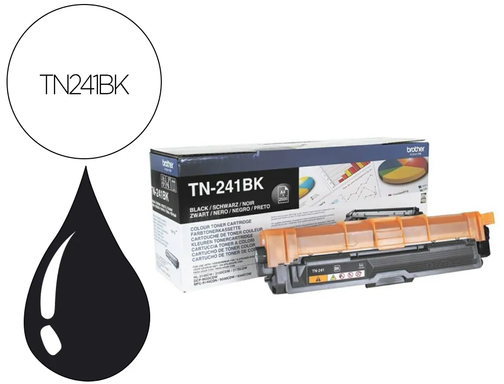 Pack toner brother laser 241bk 2500 pages pour dcp-9015 dcp-9020 hl-3140 hl-3150 hl-3170 mfc-9140