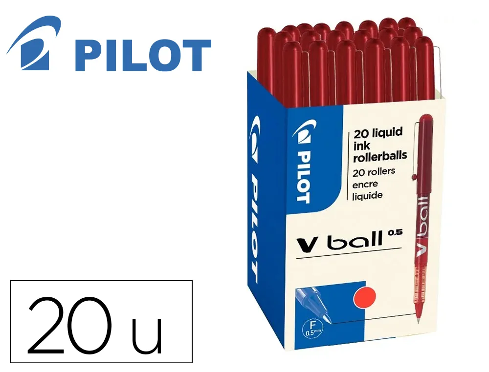 Pack roller pilot v-ball pointe conique 1.5 mm 16 + 4 offerts coloris rouge