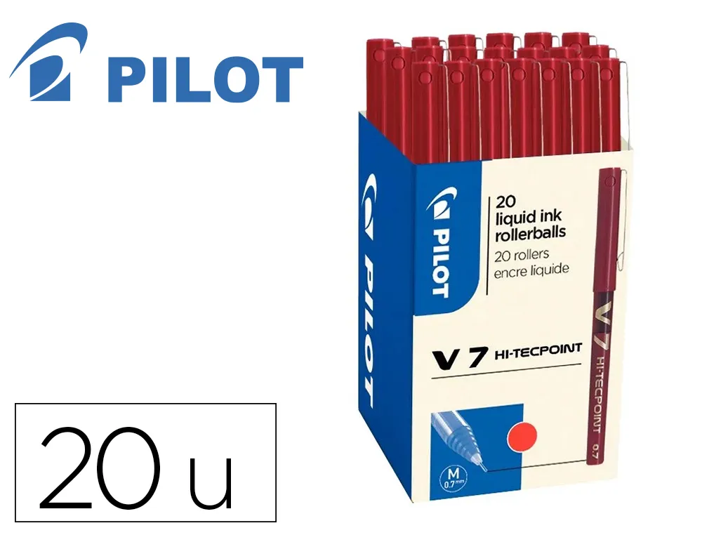 Pack roller pilot v7 pointe aiguille 0.7 mm avec regulateur d encre 16 + 4 offerts coloris rouge