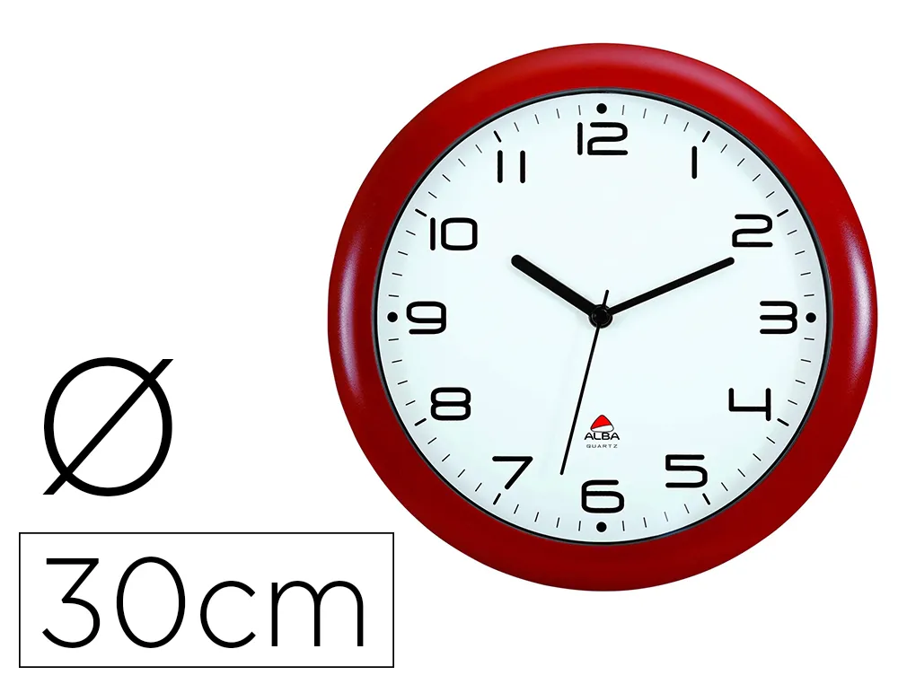 Horloge alba murale silencieuse diam. 30cm coloris rouge fond blanc