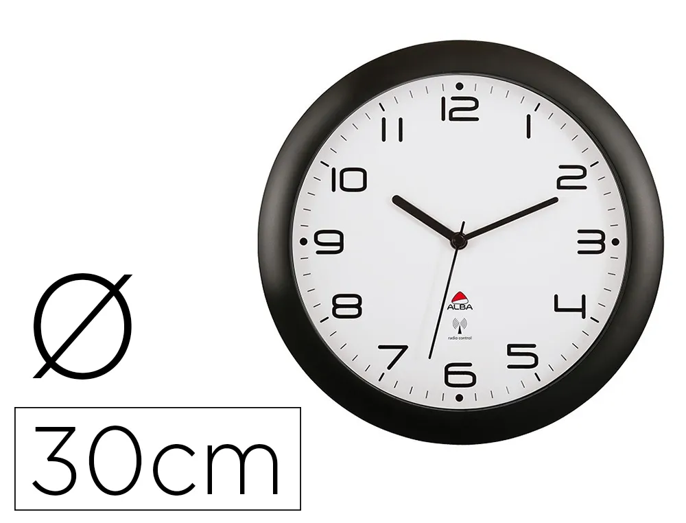 Horloge alba murale radio pilotee diam. 30cm coloris noir fond blanc
