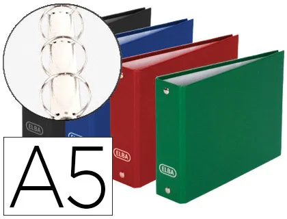 Classeur elba balacron 2 anneaux 40mm format à l'italienne A5 240x160mm dos 35mm capacité 100 fiches coloris assortis