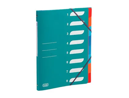 Trieur oxford polypropylène A4+ 8 compartiments riveté imprimé 3 rabats élastique étiquette dos coloris assortis 320x245