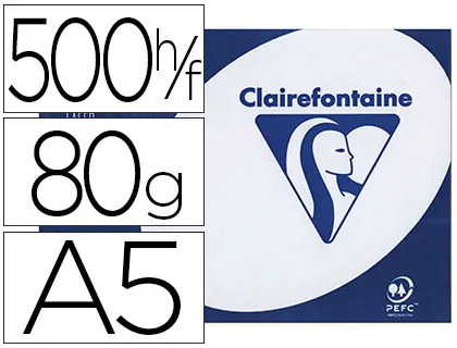 Papier clairefontaine clairalfa extra blanc A5 80g blancheur 170 opacité 93 rigidité 135 500 feuilles
