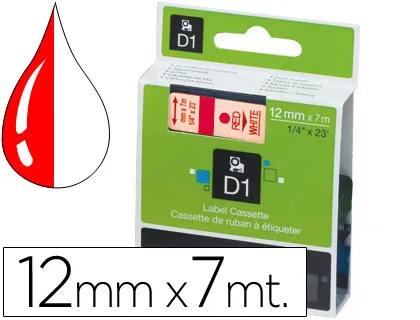 Ruban dymo d1 polyester adhésif permanent 12mmx7m rouge/blanc