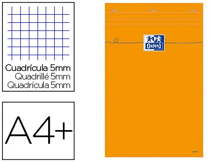 Bloc bureau oxford A4+ papier vélin surfin agrafé en tête couverture enveloppante 210x320mm 80f 80g 5x5mm coloris orange