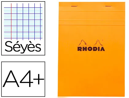 Bloc bureau rhodia A4+ papier vélin surfin couverture enduite enveloppante 210x320mm 80f détachables 80g seyes orange