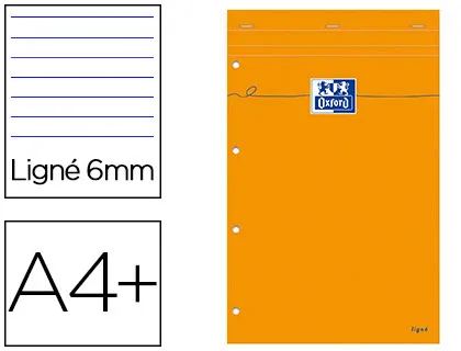 Bloc bureau oxford papier A4+ vélin surfin agrafé en tête couveture enveloppante 210x320mm 80f 80g ligné 6mm orange