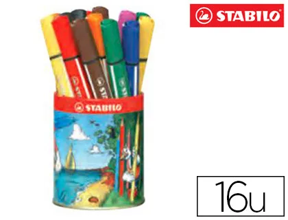 Feutre coloriage stabilo trio scribbi triangulaire encre lavable pointe amortisseur incassable 8 couleurs pot 16 unités