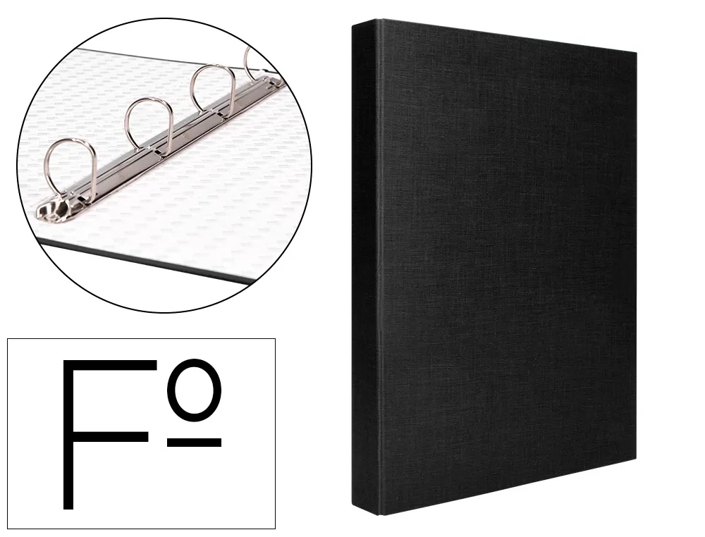 Classeur liderpapel 4 anneaux ronds 25mm A4+ carton rembordé paper coat coloris noir