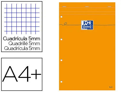 Bloc bureau oxford A4+ perforé vélin surfin agrafé en tête couverture enveloppante 210x320mm 80f 80g 5x5mm orange