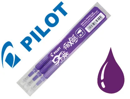 Recharge roller pilot frixion ball écriture moyenne 0.7mm encre effaçable coloris violet set de 3 unités