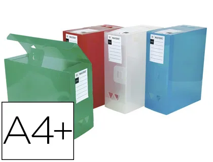 Boîte rangement viquel maxi doc propyglass translucide A4+ dos 120 mm fermeture click 2 anneaux préhension assortis