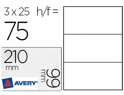 Carte correspondance avery 220g 210x99mm format A4 bords lisses imprimable recto verso détachable facilement 75 unités
