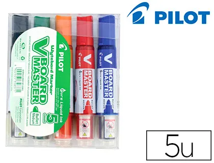 Marqueur pilot v board master rechargeable pointe ogive tracé 2mm encre liquide base alcool couleur vive pochette 5u