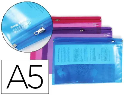 Chemise rapesco 422g A5 148x210mm zip métal translucide coloris assortis lot 25 unités