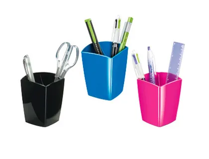 Pot à crayons cep pro polystyrène antichoc très brillant design contemporain 32 crayons 74x74x95mm coloris noir