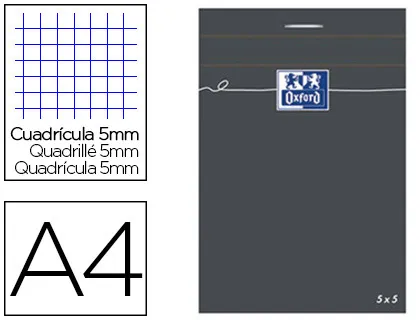 Bloc bureau oxford A4 papier vélin surfin agrafé en tête couverture enveloppante 210x297mm 80f 80g 5x5mm coloris noir