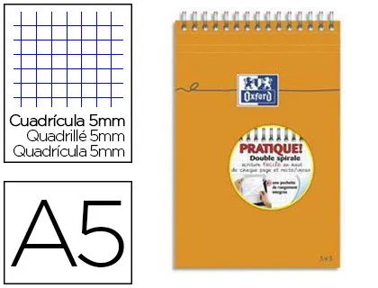 Bloc oxford mémo optik paper reliure intégrale 148x210mm 80f non perforées réglure 5x5mm