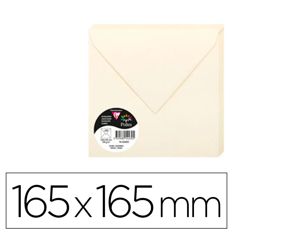 Enveloppe visite clairefontaine pollen 165x165mm 120g coloris ivoire étui 20 unités