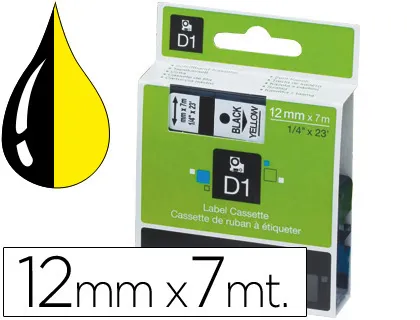 Ruban titreuse dymo d1 12mmx7m coloris impression noir/jaune