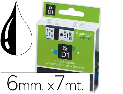 Ruban titreuse dymo d1 6mmx7m coloris impression noir/blanc
