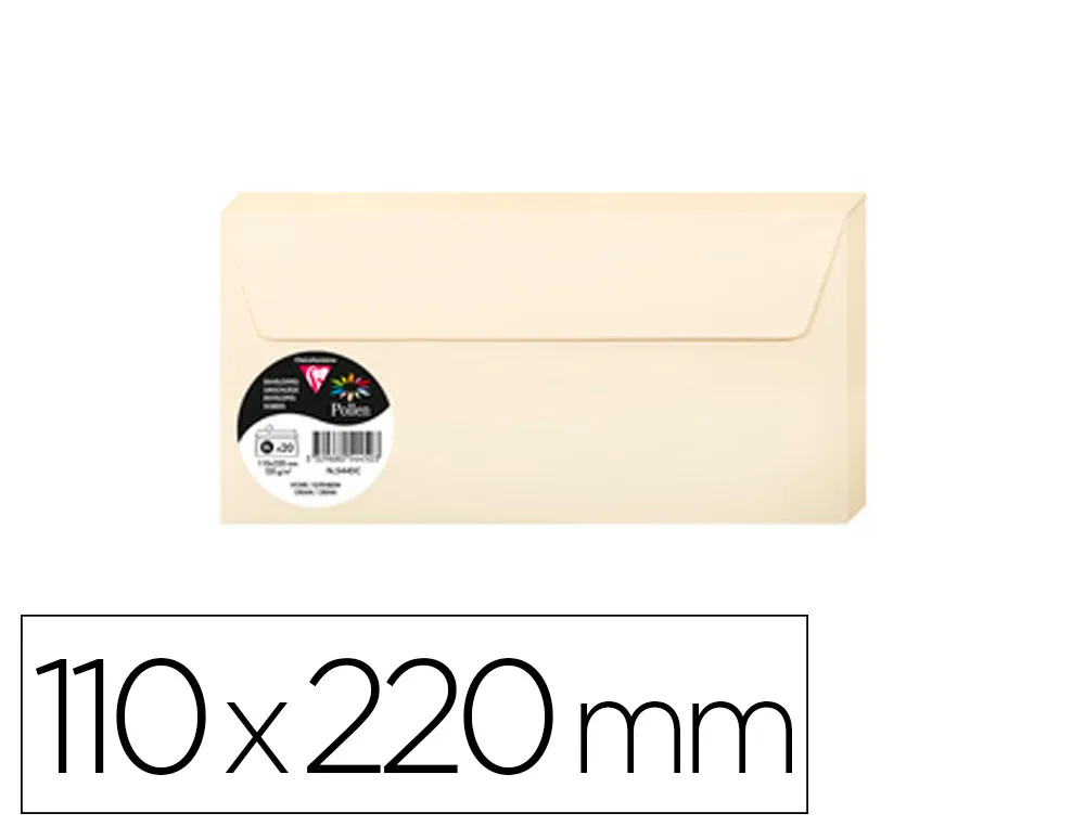 Enveloppe clairefontaine pollen 110x220mm 120g coloris ivoire étui 20 unités