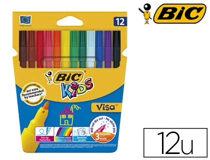 Feutre bic kids visa coloriage encre lavable capuchon ventilé pointe bloquée ultra-résistante étui carton 12 unités