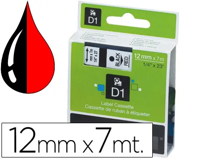 Ruban titreuse dymo d1 12mmx7m coloris impression noir/rouge